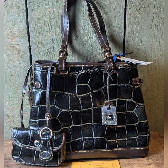 NWT Dooney and Bourke Croco Embossed Leather Green and Brown Bag - Picture 1 of 16